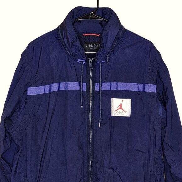 Nike Air Jordan Wings of Flight Windbreaker Navy Purple Hooded Zip Up Men's L - Picture 2 of 11